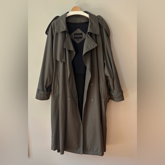 Jones New York Trench Coat Wool Liner Green Grey Size 46R - Picture 3 of 15